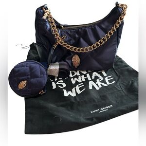 Kurt Geiger Dark Blue Shoulder Bag with Gold Accents
